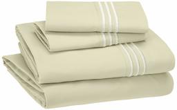 AmazonBasics Premium, Easy-Wash Embroidered Hotel Stitch 120 GSM Sheet Set - Queen, Aloe Green