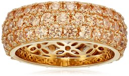 Yellow Gold-Plated Sterling Silver Swarovski Zirconia Fancy Yellow Three-Row Pave Round Cut Ring, Size 7