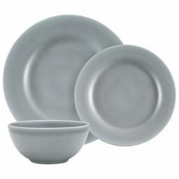 Stone & Beam Corwin Rustic Stoneware 18-Piece Dinnerware Set, Gray-Blue Reactive Glaze