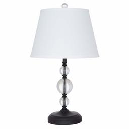 Amazon Brand – Ravenna Home Glass Stacked Ball Stacked Ball Table Lamp with LED Light Bulb - 22.75 Inches, Dark Bronze with White Linen Shade