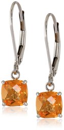 10k White Gold Cushion-Cut Checkerboard Citrine Leverback Earrings (6mm)