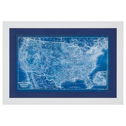 Amazon Brand – Stone & Beam Modern Blueprint Map of the U.S., White Frame, 35.5