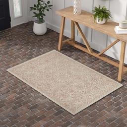 Amazon Brand – Stone & Beam Contemporary Floral Medallion Wool Area Rug, 4' x 6', Rust on Ivory