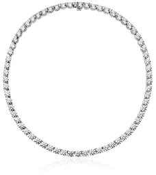 Platinum Plated Sterling Silver Tennis Necklace set with Round Cut Swarovski Zirconia (6 mm), 17