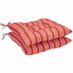 Amazon Basics Tufted Outdoor Square Seat Patio Cushion - Pack of 2, Red Stripe