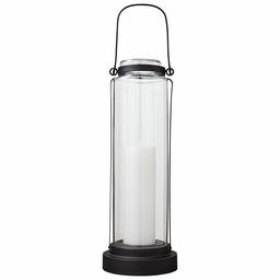 Amazon Brand – Stone & Beam Modern Casual Decorative Metal and Glass Lantern with LED Candle - 9 x 9 x 25 Inches, Black, For Indoor Outdoor Use