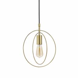 Amazon Brand – Rivet Mid-Century Modern Double Circle Plug-In Hanging Pendant Chandelier With LED Light Bulb - 11.5 x 10 x 13.25 Inches, Gold Satin Brass