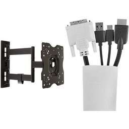 AmazonBasics Heavy-Duty, Full Motion Articulating TV Wall Mount for 22-inch to 55-inch LED, LCD, Flat Screen TVs with 80-inch Velcro Cable Sleeve (White)