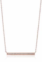 Amazon Collection 14k Rose Gold Plated Cubic Zirconia Bar Necklace, 16