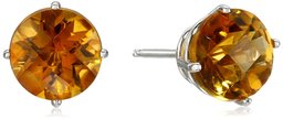 10k White Gold Round Checkerboard Cut Citrine Stud Earrings (6mm)