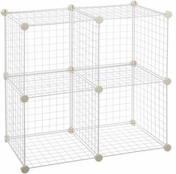 AmazonBasics 4 Cube Grid Wire Storage Shelves, White (Renewed)