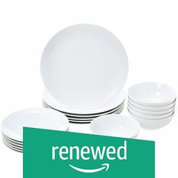 (Renewed) AmazonBasics 18-Piece Dinnerware Set - White Embossed Porcelain