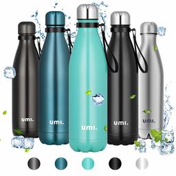 Umi. by Amazon - Garrafa de água aço inoxidável, termo 750 ml, sem BPA, ilha a vácuo de parede dupla, garrafas frio/quente, reutilizável para crianças, faculdade, Sport, bicicleta (verde)