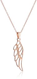 Rose Gold Plated Sterling Silver Angel Wing Drop Pendant Necklace, 18