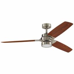 Amazon Brand – Rivet Modern Remote Control AC Motor Ceiling Flush Mount Fan with 18W LED Light - 52 x 52 x 7.6 Inches, Brushed Nickel with Maple Finish Blades