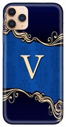 Amazon Brand - Solimo Designer Blue Pattern Alphabet-V 3D Printed Hard Back Case Mobile Cover for Apple iPhone 11 Pro Max