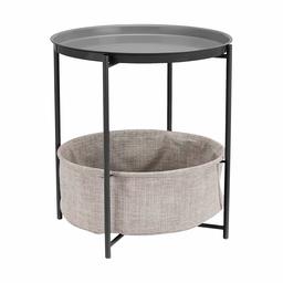 AmazonBasics Round Storage End Table - Charcoal with Heather Grey Fabric