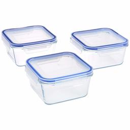 Amazon Brand - Solimo Square Glass Storage Container Set, 900ml, Set of 3, Transparent