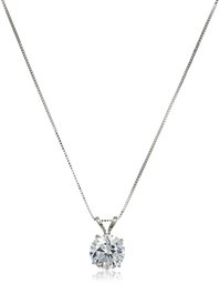 14k White Gold 7.5mm Round Cubic Zirconia Solitaire Pendant Necklace (1.5 carat, Diamond Equivalent), 18