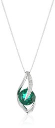 10k White Gold Created Emerald and Diamond Accent Flame Pendant Necklace, 18