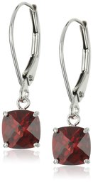 10k White Gold Cushion-Cut Checkerboard Garnet Leverback Earrings (6mm)