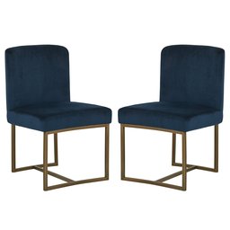 Amazon Brand – Rivet Eastern Modern Dining Room Kitchen Chairs, Velvet, 32 Inch Height, Set of 2, Blue, Bronze Metal