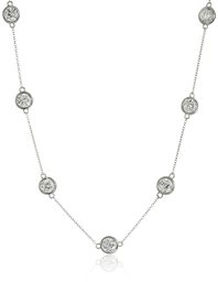 Platinum Plated Sterling Silver Station Necklace set with Swarovski Zirconia (6mm), 18