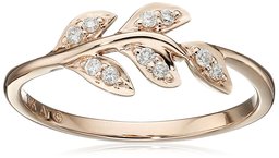 10k Rose Gold Diamond Leaf Ring (1/12cttw, I-J Color, I2-I3 Clarity), Size 7