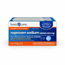 Basic Care Back & Muscle Pain Naproxen Sodium Tablets, 220 mg, Pain Reliever and Fever Reducer, 100 Count