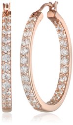 Rose Gold Plated Sterling Silver Inside-Out Hoop Earrings set with Swarovski Zirconia (3 cttw)