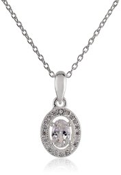 [Find] Amazon Collection 925 Sterling Silver Oval Cubic Zirconia Halo Pendant Necklace