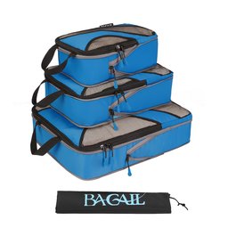 Set of 3 Compression Packing Cubes Travel Expandable Packing Organizers with Laundry Bag Blue