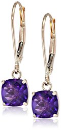 10k Yellow Gold Cushion-Cut Checkerboard Amethyst Leverback Earrings (6mm)