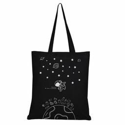 EONO Cotton Canvas Tote Bag Reusable Shopping Bag | Grocery Shoulder Bags | Eco-Friendly Gifts for Women, Kids, Girls | Handbags | Printed Houston - Black | 0102B01