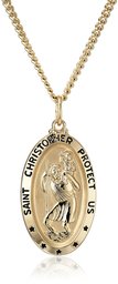 14k Gold-Filled Oval Saint Christopher Pendant Necklace with Black Lettering and Gold Plated Stainless Steel Chain, 20