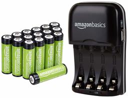 AmazonBasics AA Rechargeable Batteries (16-Pack) and Ni-MH AA & AAA Battery Charger With USB Port Set