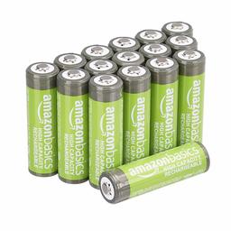 AmazonBasics Voorgeladen Ni-MH batterijen, 500 cycli (typisch 2500 mAh, minimaal 2400 mAh), (buitenste hoes kan afwijken van de weergave) AA 16 stuks 16er-Pack (AA) zwart