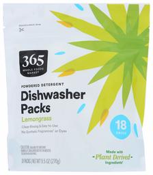 365 by Whole Foods Market, Dishwasher Powdered Detergent Packs, Lemongrass, 18 Count