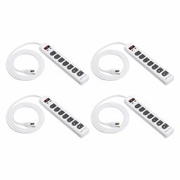 AmazonCommercial 7-Outlet Power Strip Surge Protector 1080J with 6ft Cord and LED Indicator Light for Surge Protection & Ground, Sliding Covers, White, 4-Pack