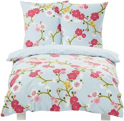 AmazonBasics 100% Cotton Duvet Set, Oriental Flowers, 140 x 200 cm & 2 Pillowcases of 65 X 65 cm