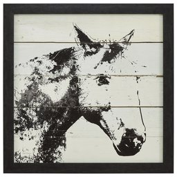 Amazon Brand – Stone & Beam Printed Rustic Wood Effect Horse Wall Art, Black Frame, 40