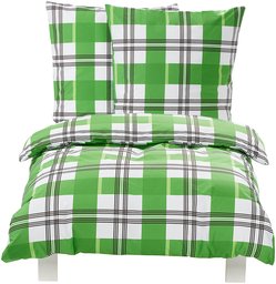 AmazonBasics 100% Cotton Duvet Set, Green Blocks, 155 x 220 cm & 2 Pillowcases of 80 X 80 cm