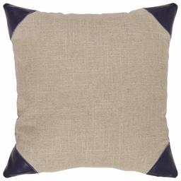 Amazon Brand – Stone & Beam Classic Leather Trim Throw Pillow - 17 x 17 Inch, Flax / Navy