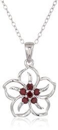 Sterling Silver Garnet Flower Pendant Necklace, 18