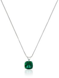 Amazon CollectionSterling Silver Cushion Checkerboard Cut Created Emerald Pendant Necklace (8mm)