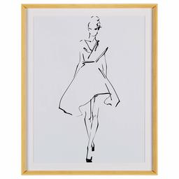 Amazon Brand – Rivet Modern Fashion Sketch of Model on White Background Framed Wall Art Home Decor - 39.42 x 31.42 x 2.27 Inch, Maple