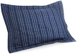 Pinzon 160-Gram Yarn-Dye Flannel Sham, Flannel, Blue Plaid, Standard