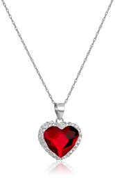 Amazon CollectionSterling Silver Swarovski Elements Two Tone Heart Pendant Necklace, Red, 18