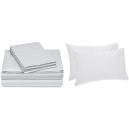 Pinzon Hemstitch 400TC Egyptian Cotton Sateen Sheet Set, Cal King, with Set of 2 King Pillowcases, Light Gray