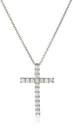 Platinum-Plated Sterling Silver Cross Pendant Necklace set with Swarovski Zirconia (2 cttw), 18